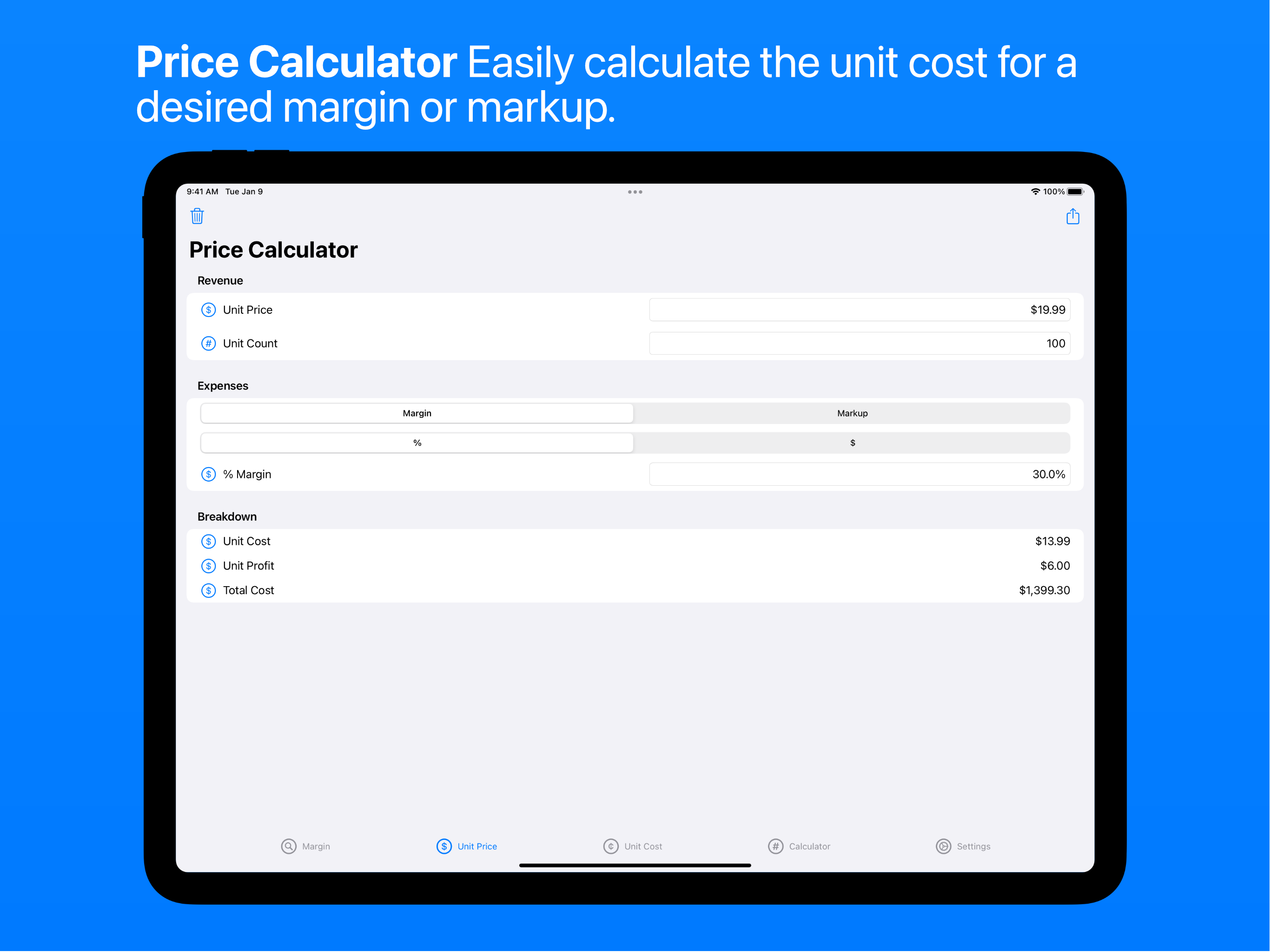 Price Calculator on iPad