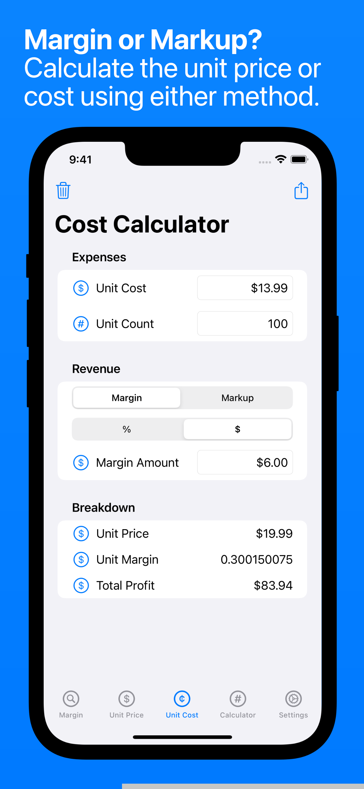 Margin or Markup Calculation on iPhone