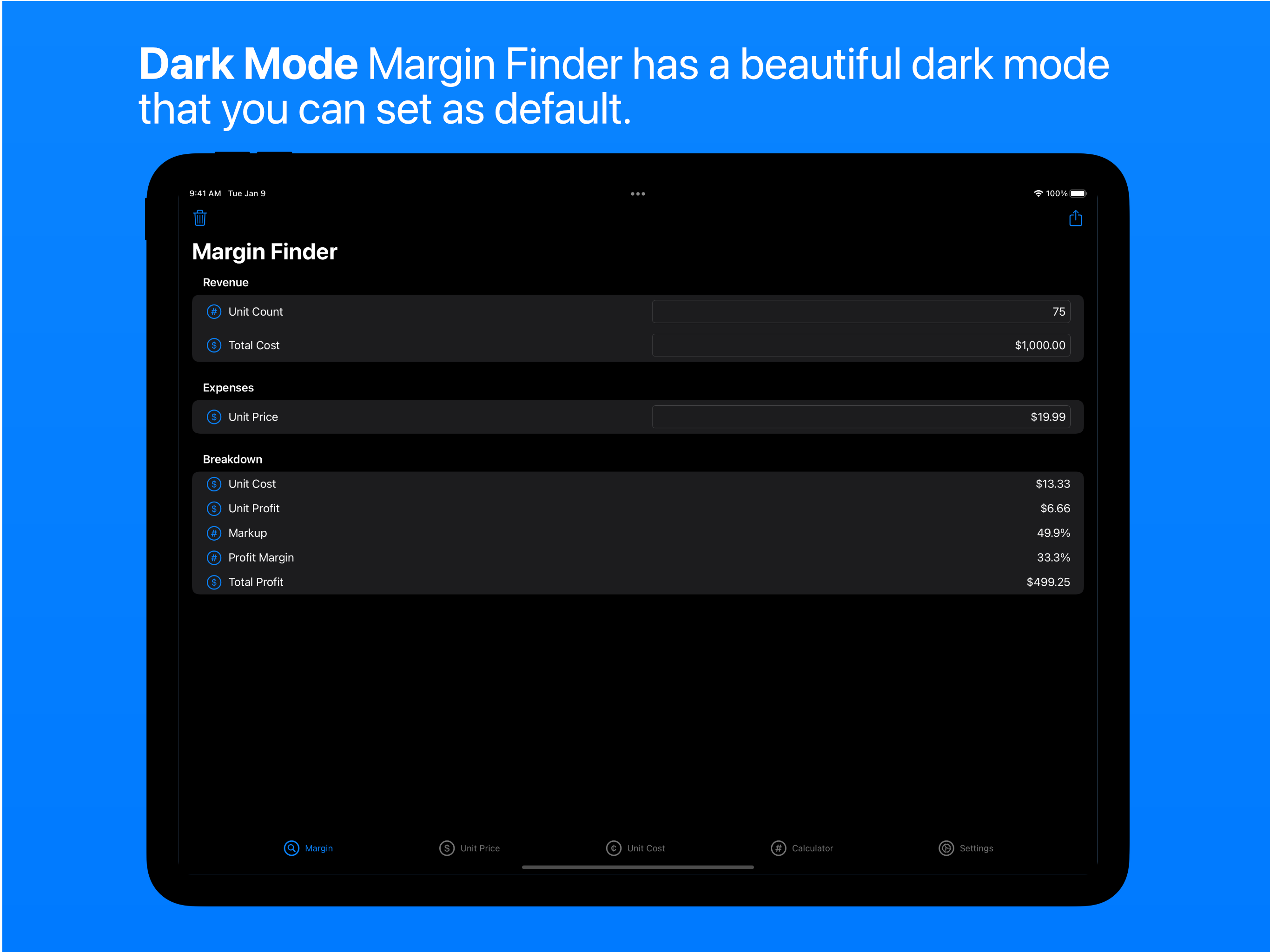 Margin Finder Dark Mode on iPad